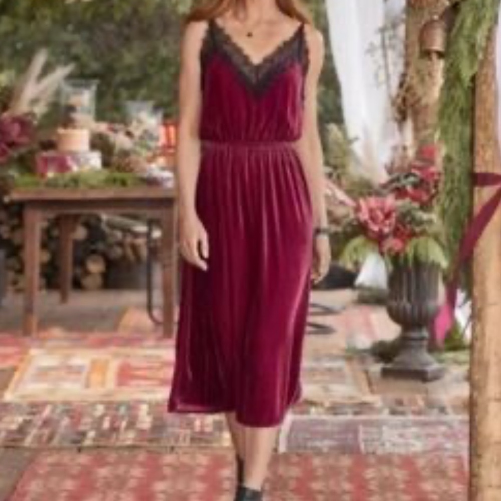 Sundance Norma Elegance Velvet Dress M Maroon Lace Silk Blend Midi Whimsical